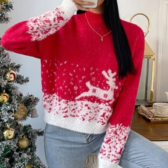 New Holiday pattern mock neck sweater - Picture 3 of 6